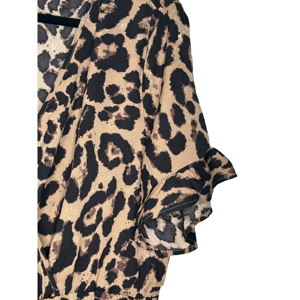 Shein Curve Dress Size 3XL Animal Print Short Sleeve Ruffle V-Neck Faux Wrap - Picture 4 of 15